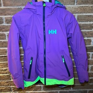 Helly Hansen Vibrant Purple Jacket Neon Green Details Girls size 14 Winter Ski